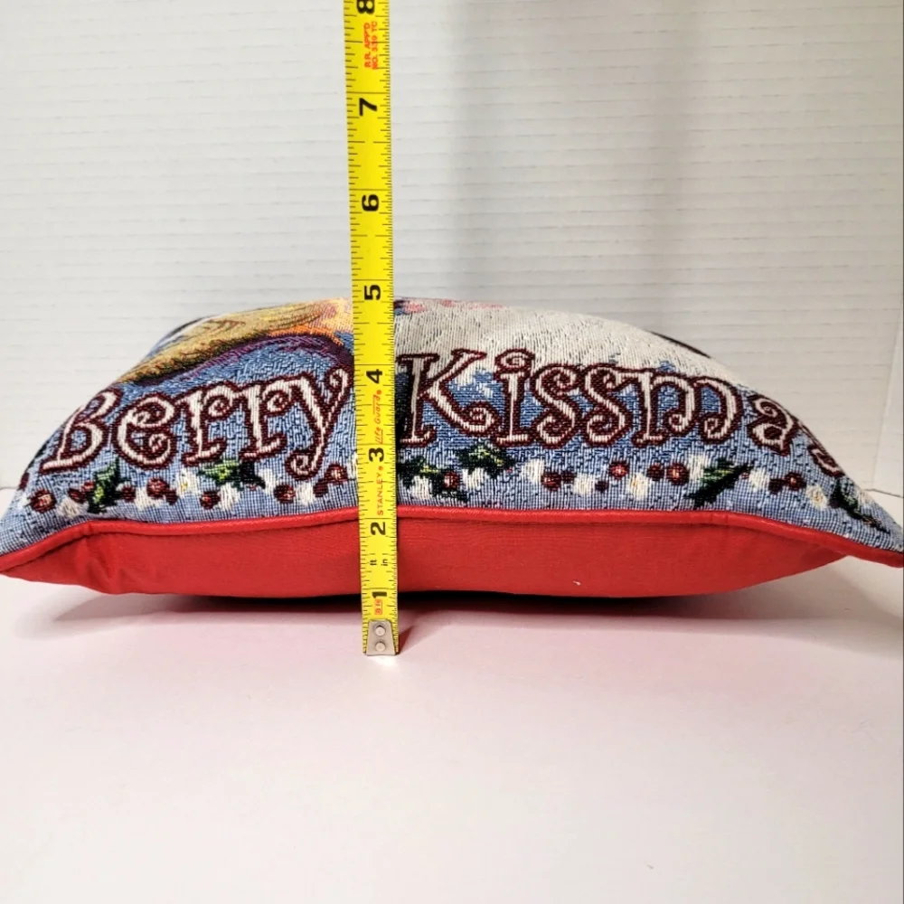 Berry Kissmas Tapestry Christmas Holiday Throw Pillow
